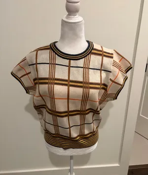 New With Tags THML Plaid Short Sleeve Sweater Sz M thumbnail 1