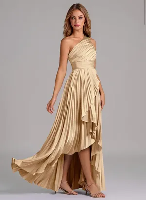 Champagne Gold Lyrica One shoulder satin dress - Size A4 thumbnail 2