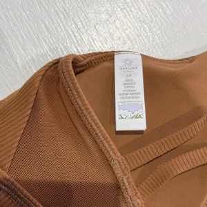 New Aerie Offline Ribbed Plunge Double Strap Mesh Back Sports Bra Brown Size Small thumbnail 15