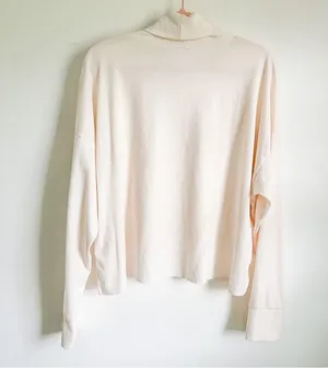 American Eagle Outfitters Cream Ivory Cowl Neck Waffle Knit high low top Large thumbnail 5