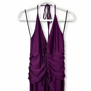 NEW Lulus Zaniya Plum Ruched Halter Open Back Jersey Mermaid Maxi Dress Large thumbnail 9