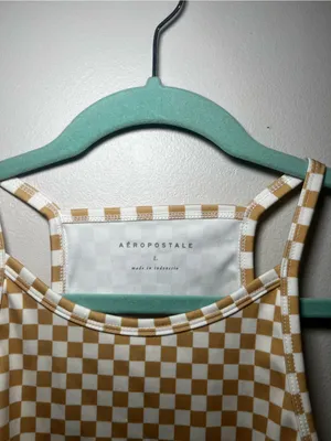 Aeropostale Women's Checkerboard Cropped Tank Top in Tan & White thumbnail 2