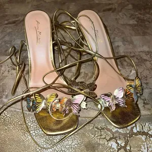 NWT Lace up gold butterfly heels Anne Michelle strappy size 9 thumbnail 2
