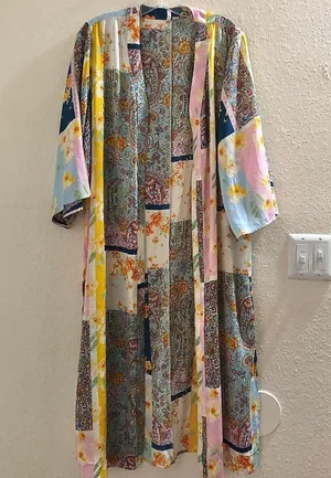 Cato hippie indie bohemian hipster boho-chic Colorful patchwork kimono jacket maxi long side slits Size 14/16W Excellent condition thumbnail 1