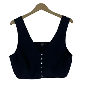 Madewell Softdrape Gwen Crop Vest Top Black Minimalist Smocked Capsule Size 12 thumbnail 2