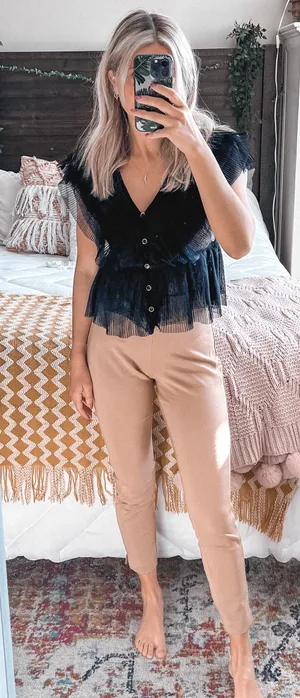 Express Tan Skinny Ankle High Rise Pants thumbnail 1