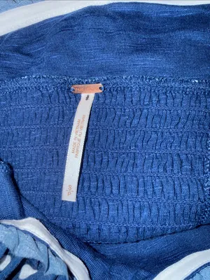 NWOT Free People Scottie Printed Cropped Shirred Mesh Navy Tube Top Smocked thumbnail 4