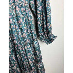 Anthropologie Current Air Tiered Green and Pink Floral Mini Dress Sz. S thumbnail 3