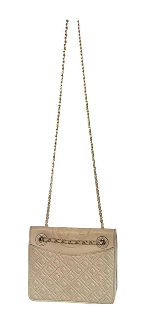 Tory Burch Quilted Leather Chain Shoulder Bag Ivory Cream Crossbody Purse Gold thumbnail 1
