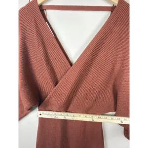 Petal + Pup Knit Sweater Midi Dress Size 2 Rust Terracotta V Neck Long Sleeve thumbnail 11