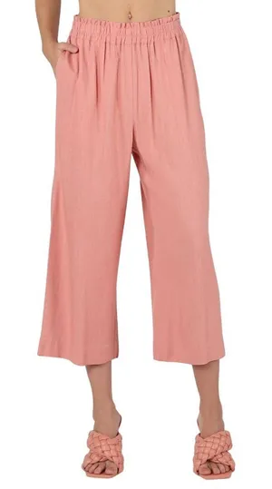 NWT Black Tape Woven Petite Pull-On Wide-Leg Pants Soft Antique Blush Pink PM thumbnail 1