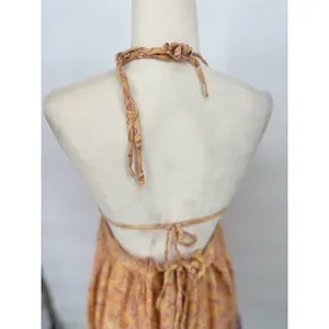 R Vivimos Halter V Neck Mini‎ Ruffle Dress Sz Medium Yellow Floral Boho Festival thumbnail 4