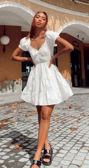 NWT Princess Polly Daniela White Tiered‎ Puff Sleeve Mini Dress thumbnail 1
