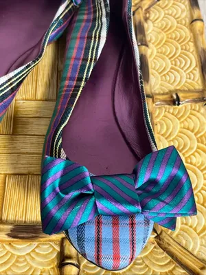 Coach Striped Bow Ballet Flats in Teal, Purple and Blue thumbnail 4