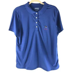 Lands End Womens Polo Shirt Top Short Sleeve Embroidered German Shepard Blue L thumbnail 1