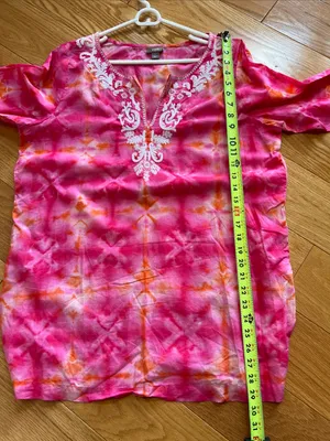 J. Jill Tie-Dye Embroidered V-Neck Tunic boho whimsy coastal chic top thumbnail 9
