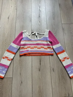 Grey Bandit Teenage Dream Crop Sweater Bright Cute Trendy Knit Size Small thumbnail 6