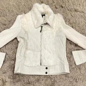 Bebe Vintage y2k rabbit fur leather jacket size small thumbnail 2