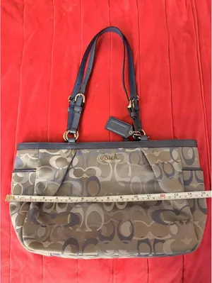 Vintage Ash Blue Coach Gallery Optic Signature Tote thumbnail 5