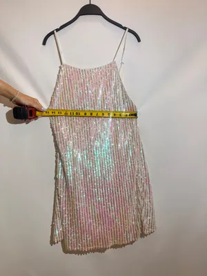 Fame & Partners Iris Pearl Iridescent Sequin Stripe Square Neck Mini Dress US 6 thumbnail 4