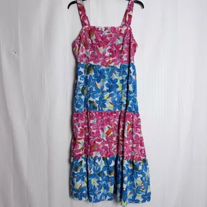Tiered Floral Maxi Dress Square Neck Smocked Bodice Strappy Summer Vacation thumbnail 2