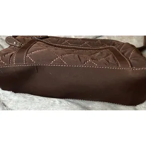 Vera Bradley Brown Microfiber Quilted Shoulder Bag Floral Lining Zip Pockets thumbnail 10