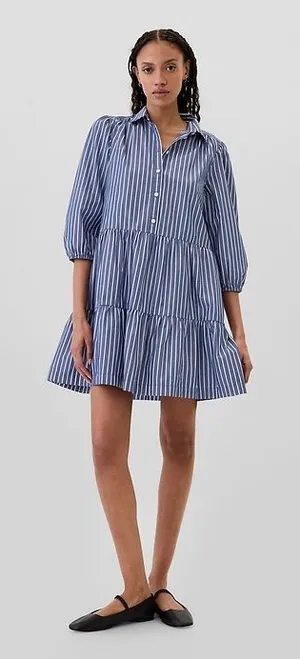 GAP Tiered Poplin Puff Sleeve Mini Dress Size XL thumbnail 1