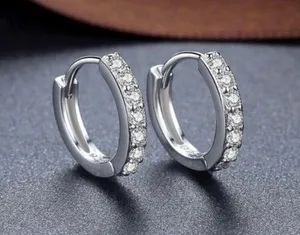 925 Silver Plated Cubic Zirconia CZ Diamond Small Hoop Earrings for Women Men thumbnail 1