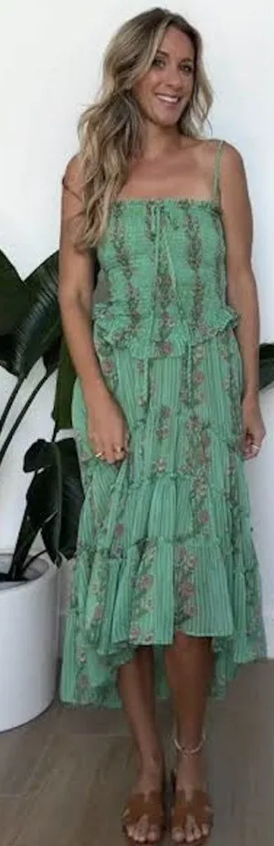 FREE PEOPLE Alejandra Smocked Bodice Tiered Sundress in Green Size Small thumbnail 1
