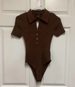 Forever 21 Brown Collared Sweater-Knit Bodysuit thumbnail 7