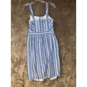 Draper James Linen Blend Blue & White Striped Midi Pocket Dress Size 8 #780 thumbnail 6