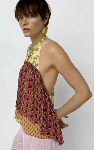 NWT ZARA hippie Peplum Halter Neck Top‎ thumbnail 1