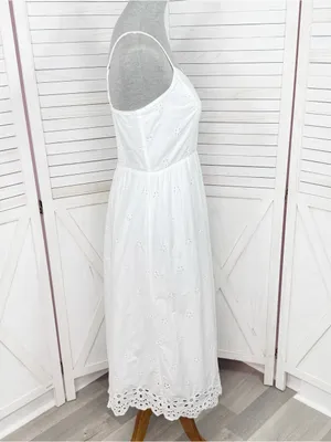 Old Navy White Eyelet Fit Flare‎ Midi Dress Small Sundress Cottagecore Cotton thumbnail 5