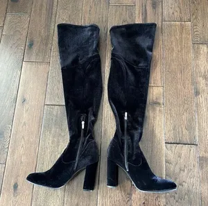 Marc Fisher Black Velvet Heeled Over The Knee Boots Size 10 M thumbnail 2