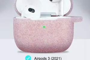 Glittery Rose Gold Silicone AirPod 3 Case with Keychain thumbnail 3