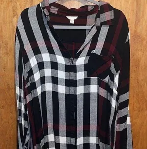 Plaid Button Down Black Size 1X thumbnail 1