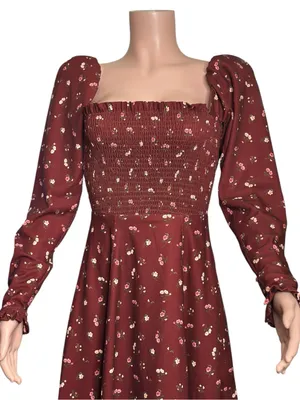 HOUSE OF CB Falabella Floral Midi Dress, Burgundy, XS thumbnail 8