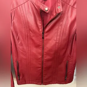 Christopher Banks Red Leather Motorcycle Jacket thumbnail 3