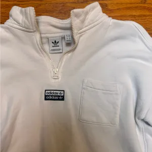 💜adidas White Cropped Quarter-Zip Hoodie thumbnail 3