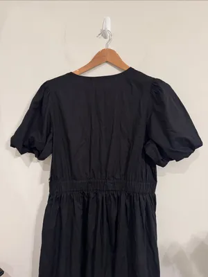 French Connection V-neck Short PuffSleeve Black Poplin Tier Maxi Dress size XL thumbnail 4