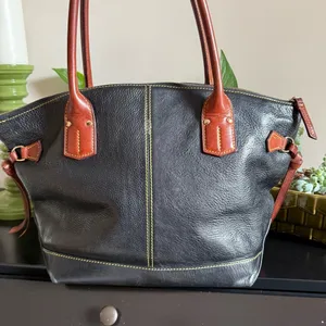 DOONEY & BOURKE Champosa Black Brown Pebbled Leather‎ Satchel Handbag XL thumbnail 5