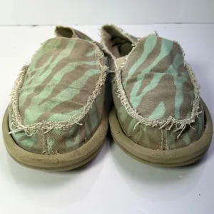 Sanuk‎ Sidewalk Surfers Womens 8 Tiger Stripe Camo Green Brown Slip On Loafers thumbnail 8