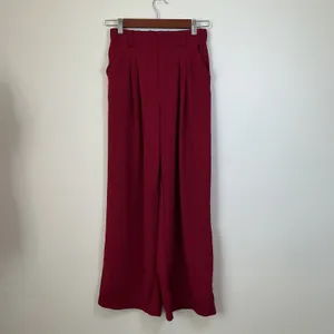 Halara Pleated Wide Leg Trousers Red High Waisted Elastic Back XS Regular Pkt thumbnail 2