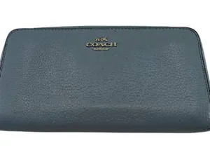 Coach Zip Around Wallet Dusty Blue Pebbled Leather Wallet thumbnail 1