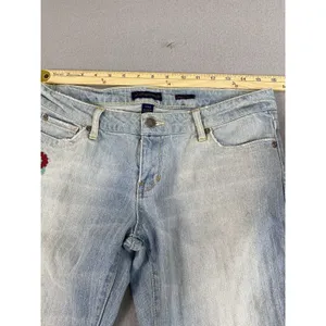 Aeropostale Jeans Womens 32x32 Blue Flower Embroidery Flare Tag 7/8 Indie Boho thumbnail 5