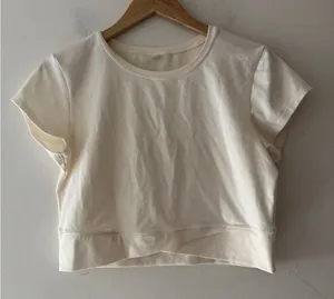 Old Navy Powerchill Go Dry‎ Off White Crop Top Active Criss Cross Waist thumbnail 1