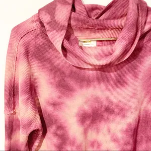 Anthropologie Maeve Medium Pink Ainsley Tie Dye Cowl Neck‎ Waffle Knit Thermal thumbnail 4