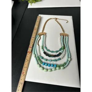 Turquose and faux pearl 5 layer statement necklace thumbnail 12