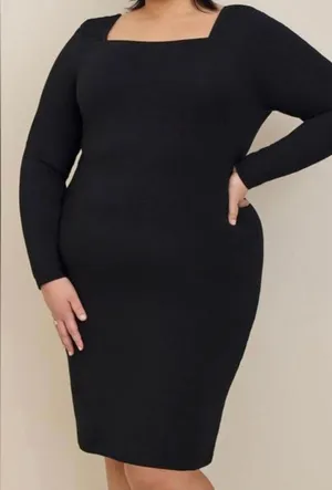 NWT Foxy Square Neck Long Sleeve Bodycon Mini Dress Black Size 2X thumbnail 1