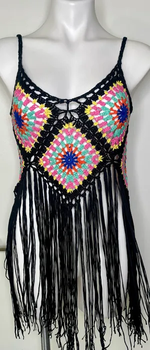 Crochet Granny Square Fringe Top NWT! thumbnail 4